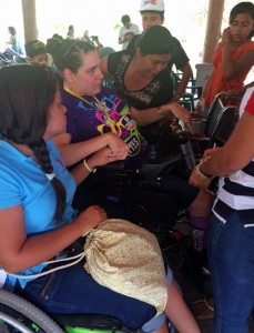 Chantal prays with a group of women on a recent trip to Guatemala